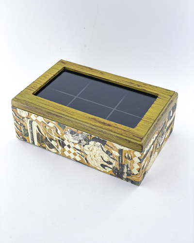 جعبه چوبی دست‌ساز با درب شیشه‌ای و هنر دکوپاژ – جعبه‌ای هنری و خاص برای نگهداری وسایل