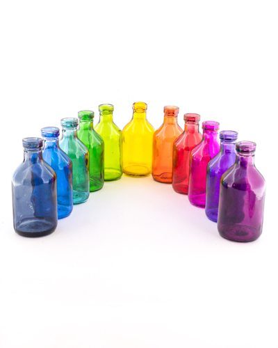 گلدان شیشه‌ای رنگی e استوانه‌ای با دهانه باریک