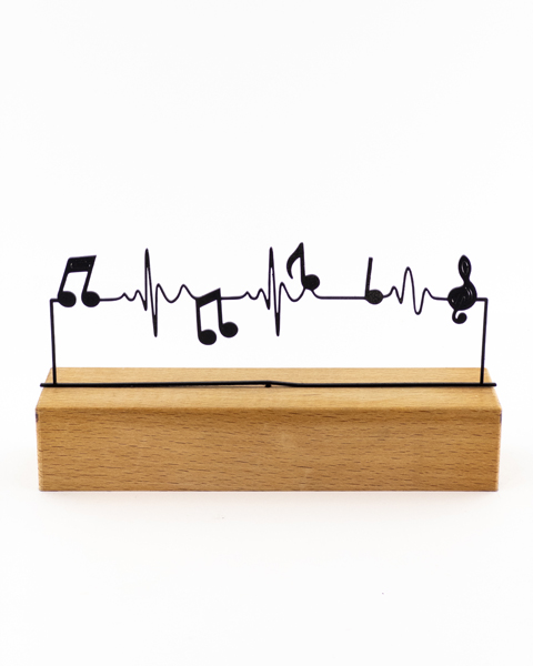 تندیس فلزی طرح ضربان نت موسیقی با پایه چوبی راش گرجستان | دکوری خاص برای آموزشگاه های موسیقی