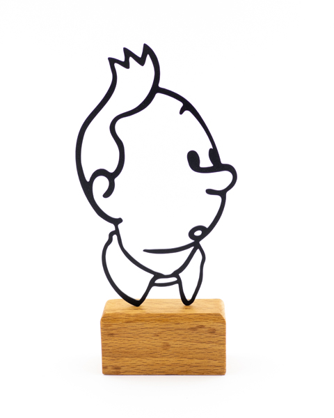 تندیس فلزی طرح تن تن با پایه چوب طبیعی - دکوری انیمیشنی و مدرن