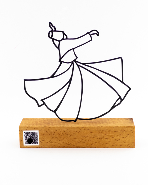 تندیس فلزی رقص سماع با پایه چوبی راش و QR کد اختصاصی موزیک و متن