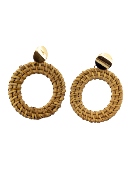 گوشواره دایره‌ای بافت حصیری دست‌ساز | سبک، شیک و ضد حساسیت