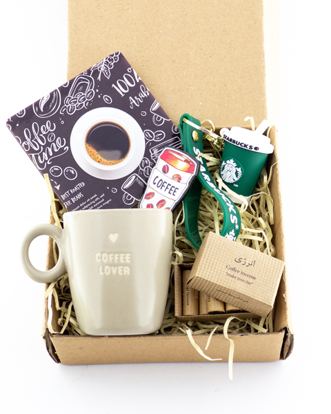 پک هدیه عاشقان قهوه با فنجان قهوه و اکسسوری‌های ویژه