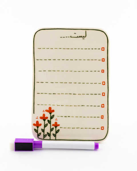 مگنت روی یخچالی سرامیکی طرح لیست خرید با نقاشی زیرلعابی همراه با ماژیک