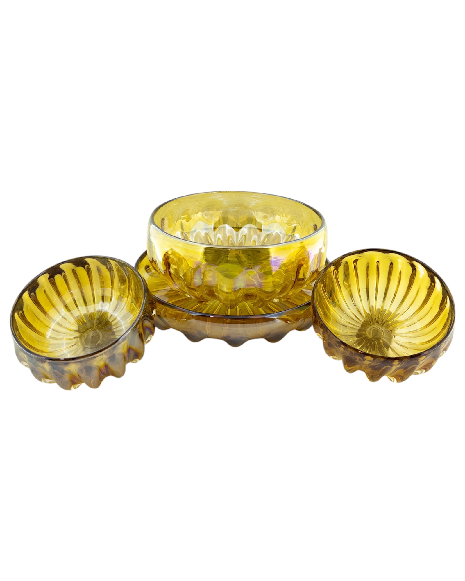 ست کامل ظروف آبگینه دست‌ساز عسلی با تکنیک فوت – دکور هنری و مینیمال