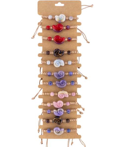 دستبند با مهره های سبک سرامیکی طرح حلزون با بند قابل تنظیم فروش عمده با رنگبندی کامل