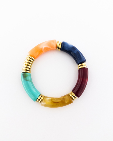 دستبند رزینی کشی با مهره‌های طلایی | اکسسوری سبک برای استایل بوهو و کلاسیک