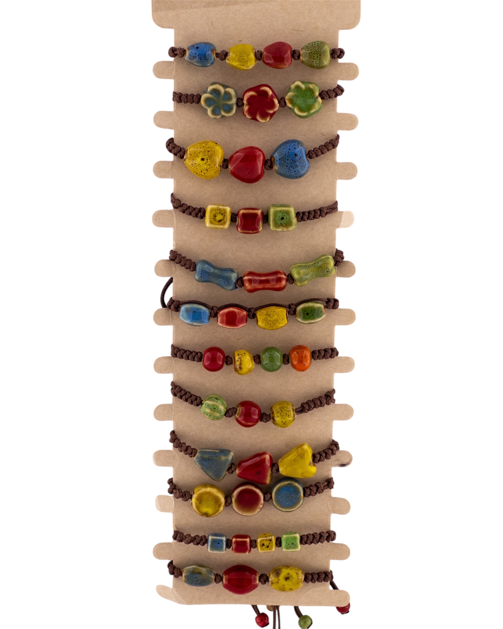 دستبند سرامیکی دست‌ساز رنگی با مهره طرح سنگ با بند قابل تنظیم | فروش عمده