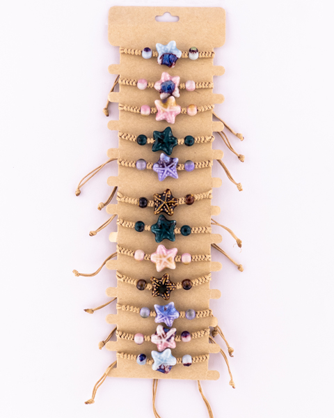 دستبند با مهره های سبک سرامیکی طرح ستاره دریایی با بند قابل تنظیم فروش عمده با رنگبندی کامل