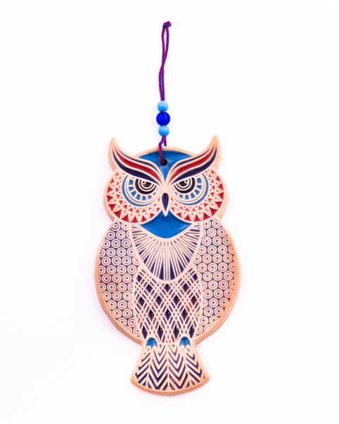 آویز خشتی دست‌ساز با طرح جغد