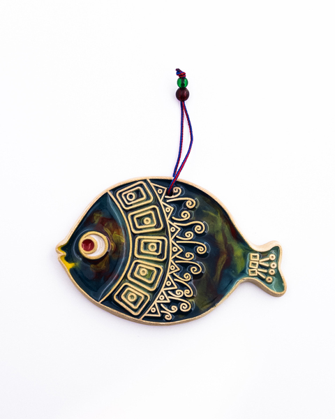 آویز خشتی دست‌ساز با طرح ماهی