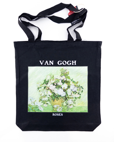 تت‌بگ مشکی با چاپ نقاشی «رزها» اثر ون‌گوگ – لطیف، هنری، مناسب هدیه خاص