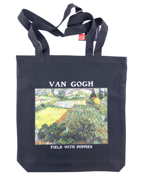 تت‌بگ مشکی با چاپ نقاشی «دشت با شقایق‌ها» اثر ون‌گوگ – پرانرژی، هنری، مناسب هدیه خاص