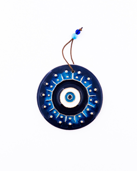 آویز خشتی سفالی با لعاب رنگی و طرح چشم نظر – محافظت در برابر چشم زخم و دکور زیبا