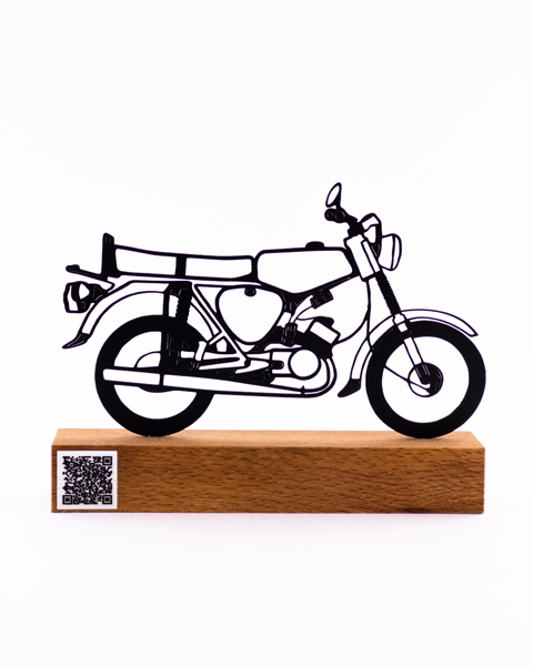 تندیس فلزی موتور سیکلت با پایه چوبی راش – هدیه‌ای خاص برای آقایان و عاشقان موتور