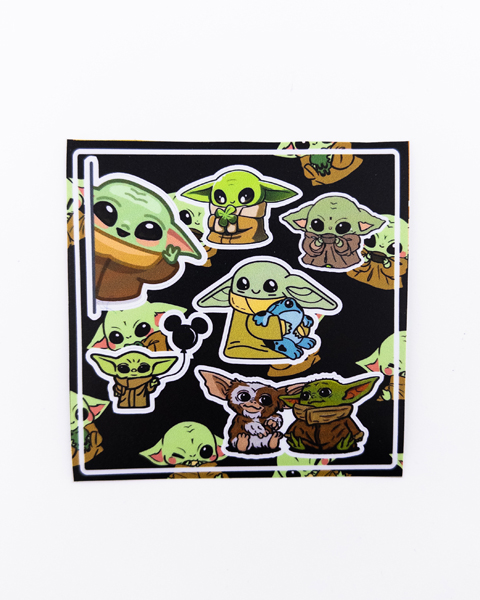 پک استیکر فانتزی گروگو | مجموعه استیکرهای بامزه و خاص از بیبی یودا (Baby Yoda) برای تزئین لپ‌تاپ، دفتر و وسایل شخصی