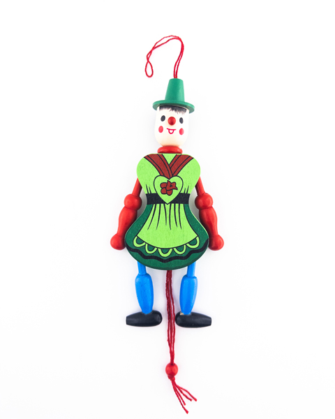 عروسک چوبی دلقک آویزی با دست و پای متحرک – دکوری شاد و فانتزی