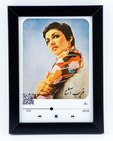 تابلو صوتی (فرکانس) با تصویر گوگوش و خوانش قطعه «غریب آشنا»–هدیه‌ای ماندگار برای طرفداران گوگوش