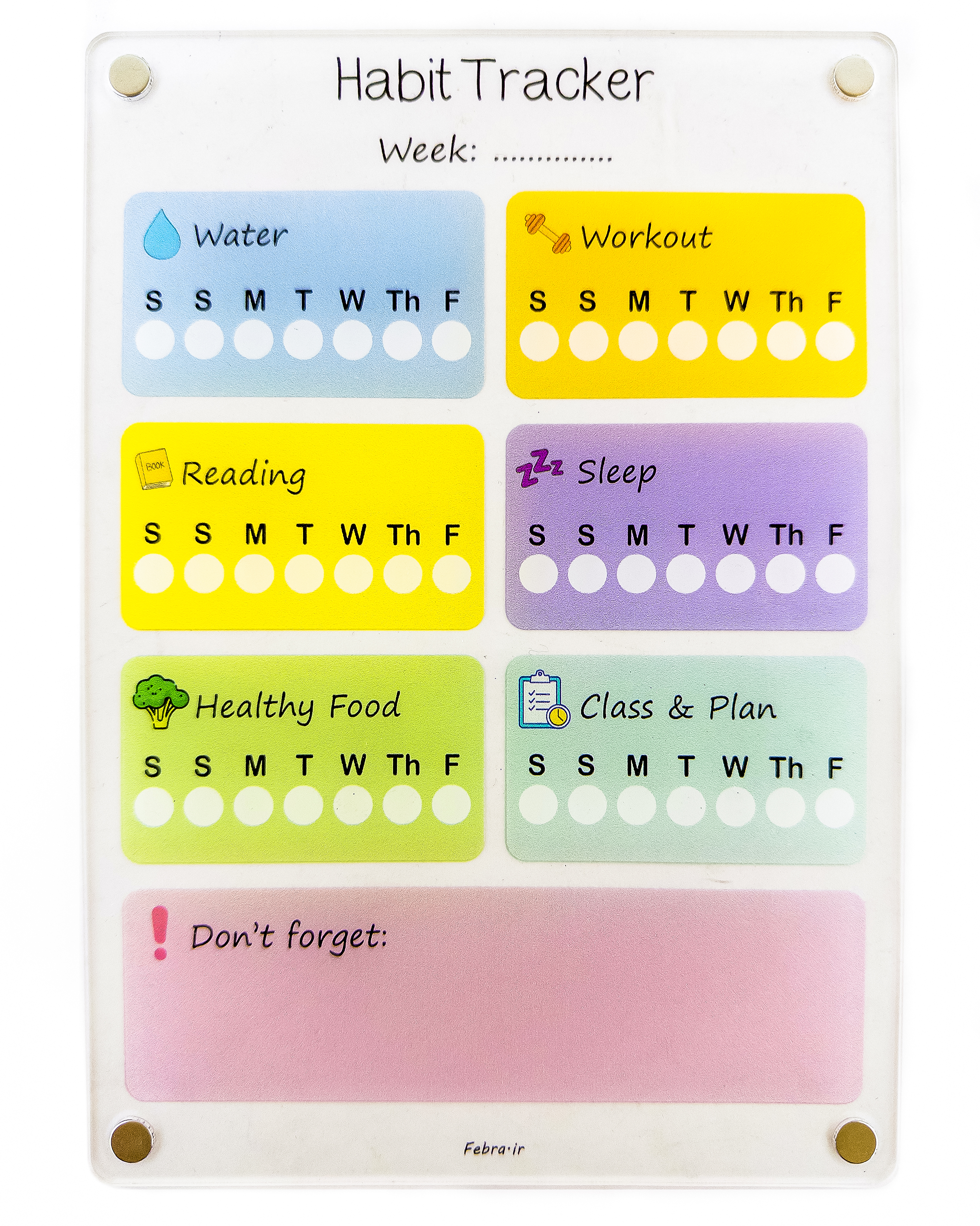 پلنر ایجاد و ترک عادت شفاف(پلکسی/اکرلیک) با مگنت قوی–مناسب برنامه‌ریزی روزانه و عادت‌سازی