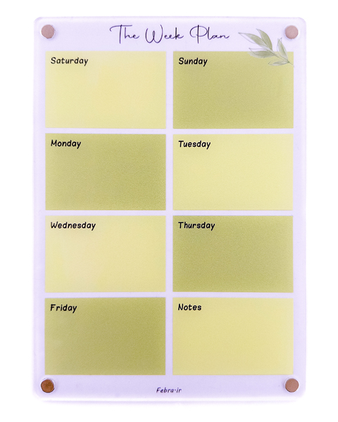 پلنر هفتگی و یادداشت شفاف(پلکسی-اکرلیک) با مگنت قوی–برنامه‌ریز هفتگی مناسب یخچال و سطوح فلزی