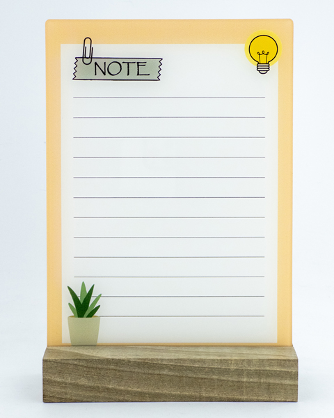 پلنر شفاف اکریلیک طرح Note با پایه چوبی – تخته یادداشت روزانه قابل نوشتن و پاک‌شدن