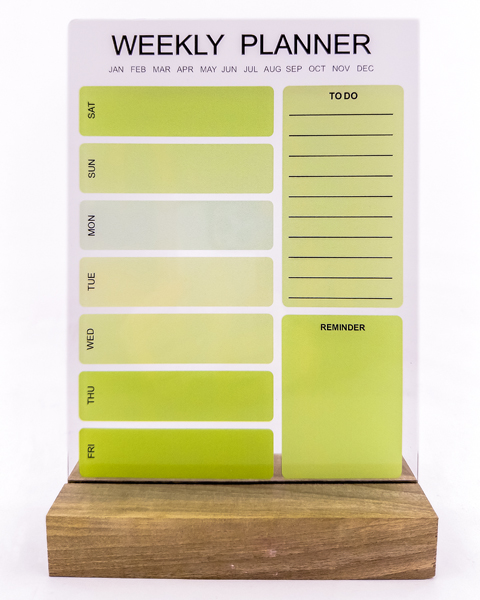 پلنر هفتگی شفاف از جنس اکریلیک با پایه چوبی– طرح Weekly Planner همراه با بخش روزهای هفته، To DoوReminder