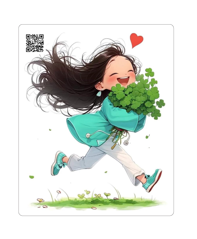 کارت پستال صوتی طرح دختر خندان با موهای بلند و شبدر | با QR Code اختصاصی