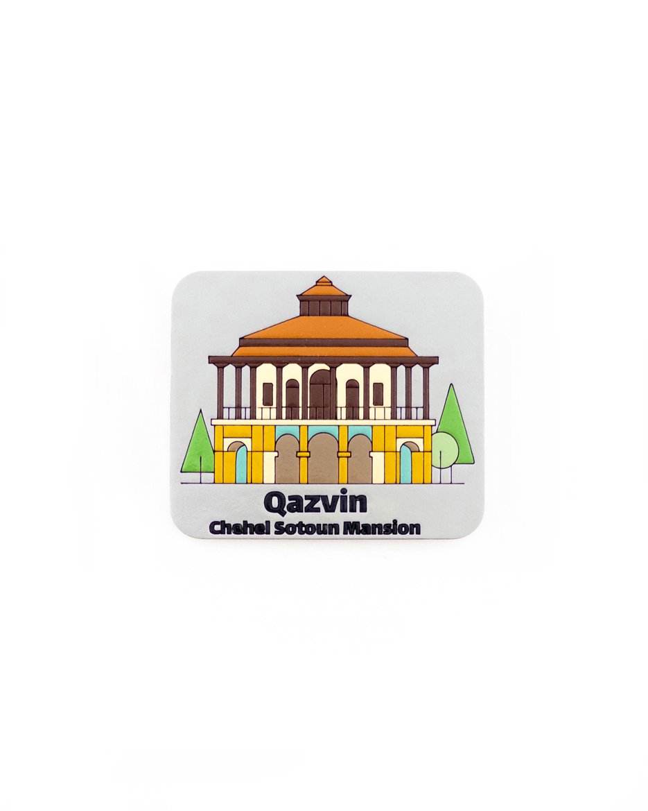 مگنت چوبی نقاشی‌شده دست‌ساز با رنگ اکرلیک نماد قزوین | طرح کاخ چهلستون