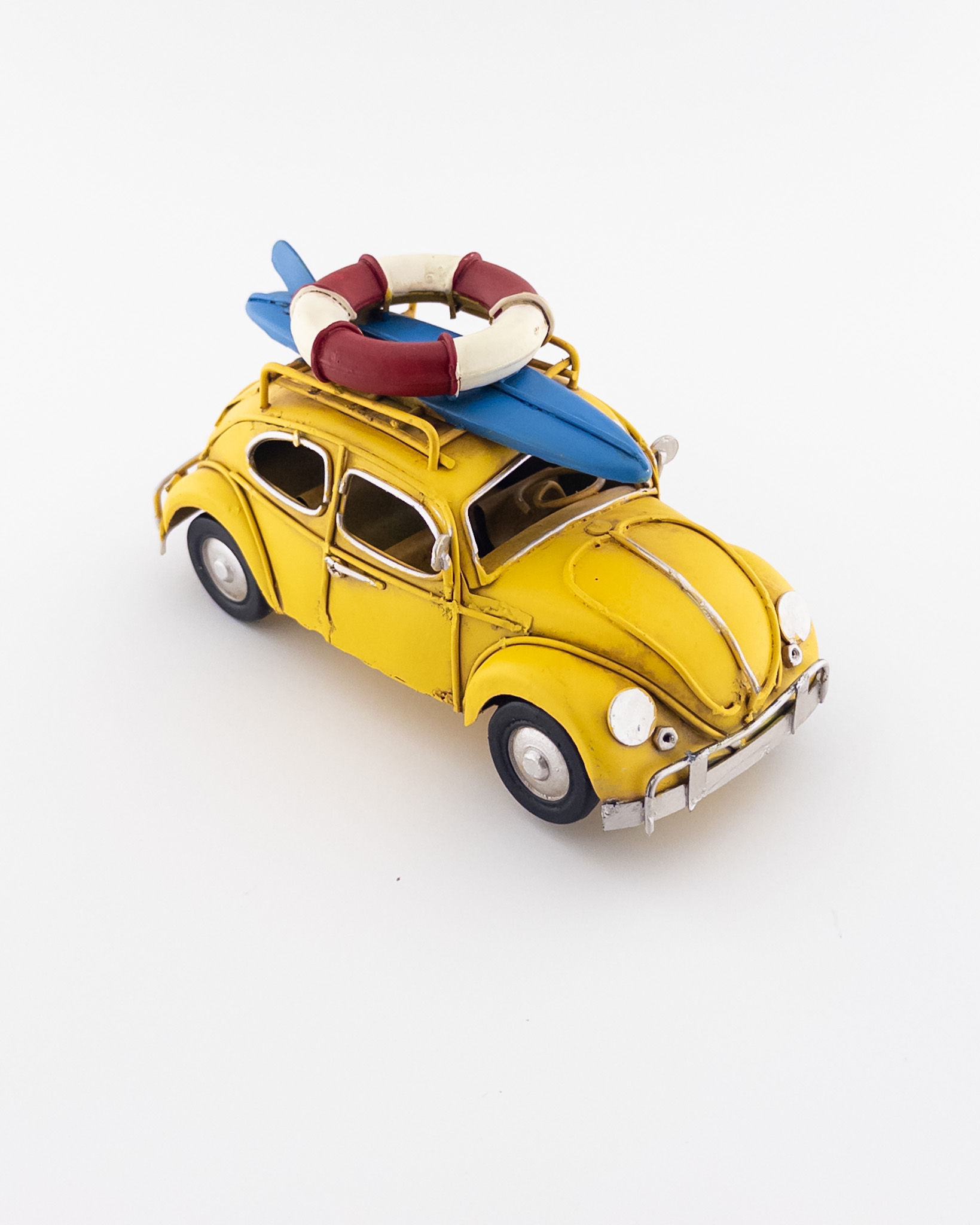 ماکت فولکس زرد با باربند و تیوب و پدل برد فلزی دست‌ساز | مدل کلکسیونی وارداتی